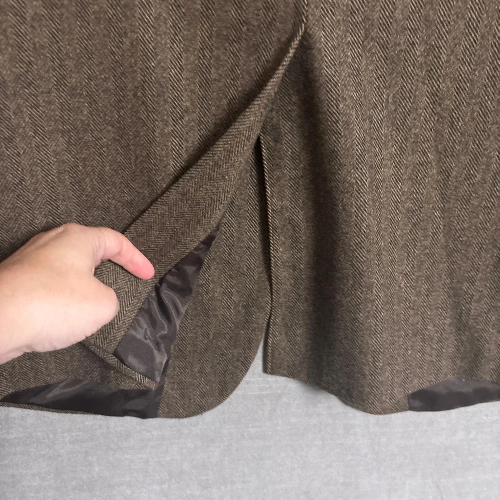 Vintage Gianfranco Ruffini Sport Coat 44L Brown Herringbone Camel Hair Tweed